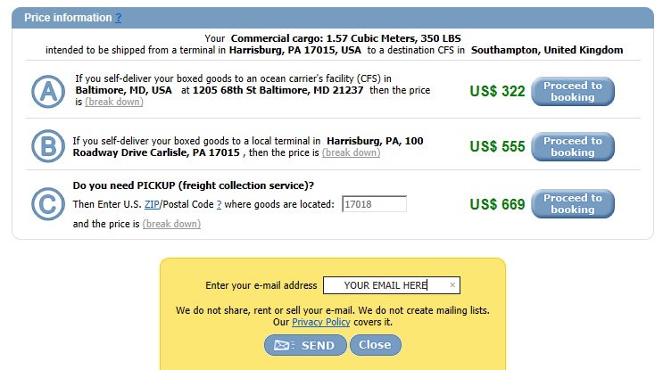 Online freight calculator